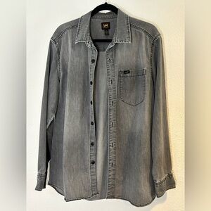 Lee Gray Casual Button Down Shirt Size Large